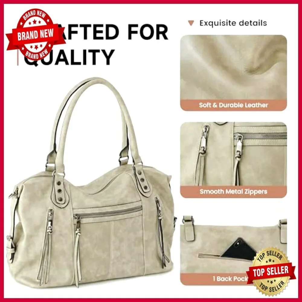 Soft Faux Leather Tote Bag with Adjustable Strap Fits 15 Inch Laptop